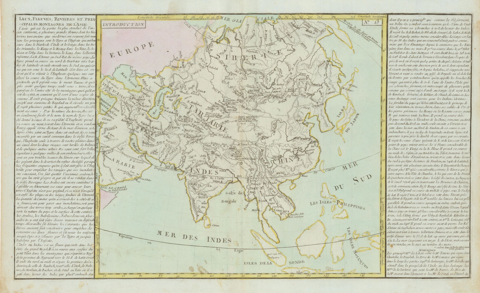 'Lacs, Fleuves, Rivieres &… Montagnes de L'Asie'. CLOUET. Asia 1780 old map